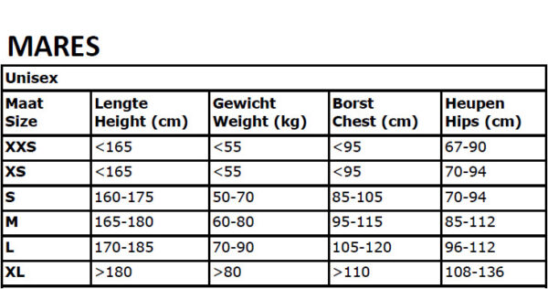 maattabel-mares-bcd Mares: Bolt SLS Trimvest